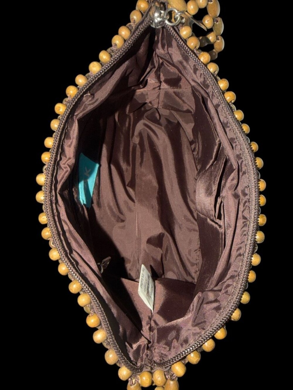VTG The Sak Bora Bora Wooden Beaded Shoulder Bag Beige Brown Hobo Y2K Boho Beach - Picture 7 of 10